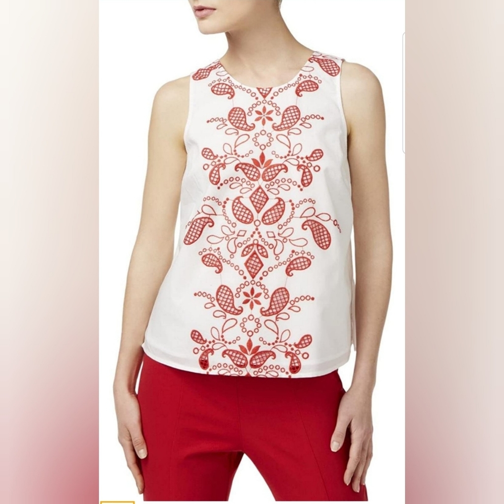Maison Jules White and Red Sleeveless Top